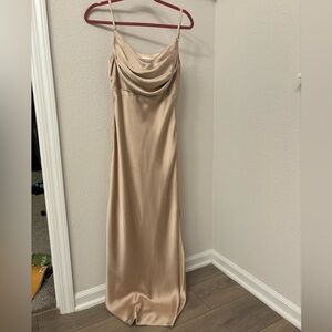 Revelry Skye Satin Dress in Gold Champagne
